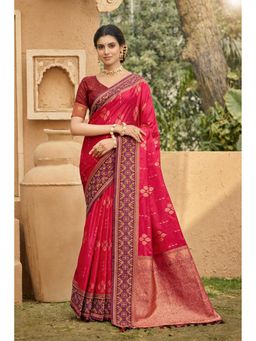 SURILI - Rani Pink Soft Silk Woven Work Traditional Saree with Unstitched Blouse