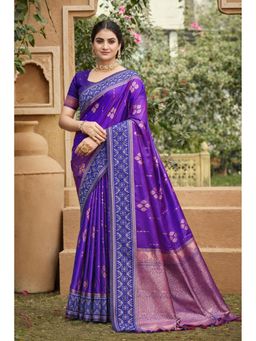 SURILI - Royal Purple Soft Silk Woven Tassels Saree with Unstitched Blouse