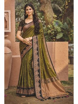 SURILI - Mehendi Green Soft Silk Woven Work Traditional Saree with Unstitched Blouse