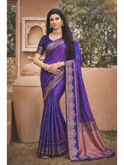 SURILI - Royal Purple Soft Silk Woven Work Traditional Saree with Unstitched Blouse