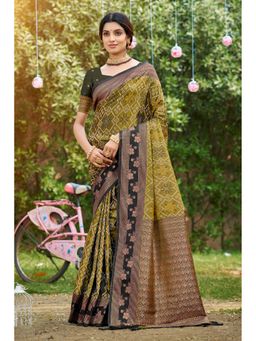 SURILI - Olive Mustard Soft Silk Woven Work Traditional Saree with Unstitched Blouse