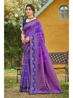 SURILI - Women Royal Purple Soft Silk Woven Work Traditional Saree with Unstitched Blouse