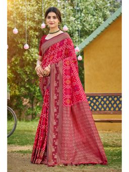 SURILI - Bright Red Soft Silk Woven Work Traditional Saree with Unstitched Blouse