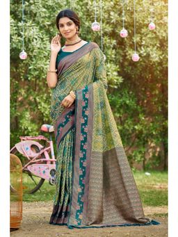 SURILI - Teal Green Soft Silk Woven Work Traditional Saree with Unstitched Blouse