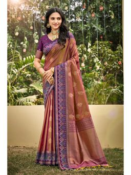 SURILI - Copper Brown Soft Silk Woven Tassels Saree with Unstitched Blouse