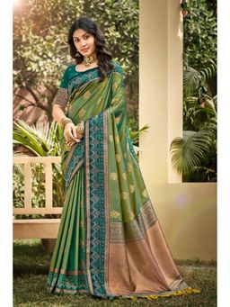 SURILI - Leaf Green Soft Silk Woven Work Traditional Tassels Saree with Unstitched Blouse