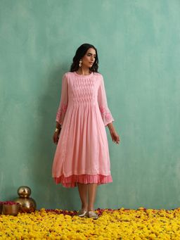 Indy Raaga - Pink Chinon Pleated Dress