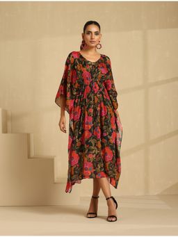 Indy Raaga - Multicolor Floral Chinon Kaftan Dress with Inner