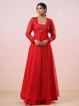 Gillori - Red Valentine Red Floor Length Inner Dress with Jacket
