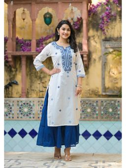 Juniper - White Solid Cotton Mirror Work Long Dress with Shell