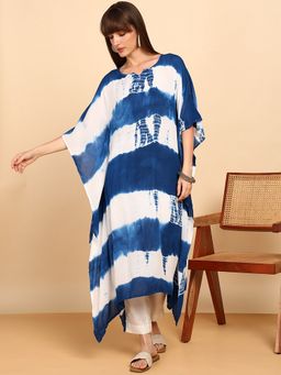 Maaesa - Blue Women Hand Tie and Dye Rayon Crepe Kaftan