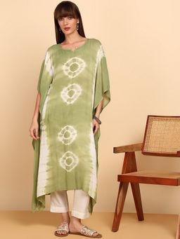 Maaesa - Olive Women Hand Tie and Dye Rayon Crepe Kaftan