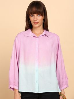 Maaesa - Women Pink Rayon Staple Tie and Dye Spread Collar Relaxed Fit Shirt