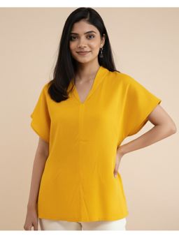 Maaesa - Women Yellow Rayon Slub Solid Top