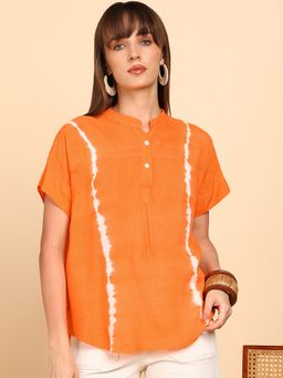 Maaesa - Women Orange Rayon Slub Tie & Dye Top