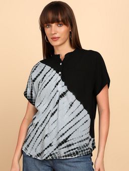 Maaesa - Women Black Rayon Slub Tie & Dye Top