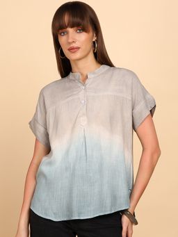 Maaesa - Women Grey Rayon Slub Tie & Dye Top