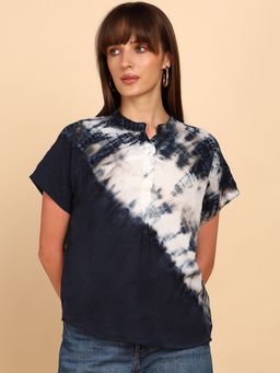 Maaesa - Women Blue Rayon Slub Tie & Dye Top