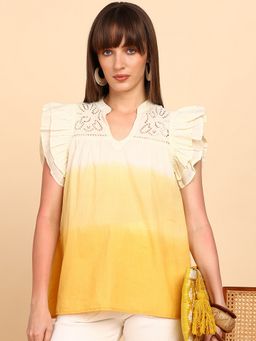 Maaesa - Women Yellow Cotton Tie & Dye Top