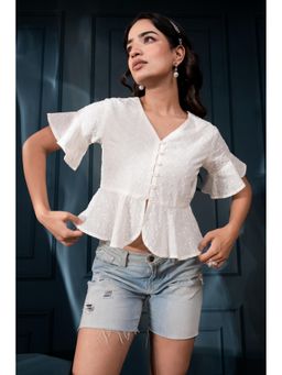 Juniper - Women Off White Embroidered Cotton Shifali and Thread Work Top