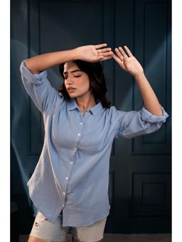 Juniper - Women Blue Cotton Solid Shirt