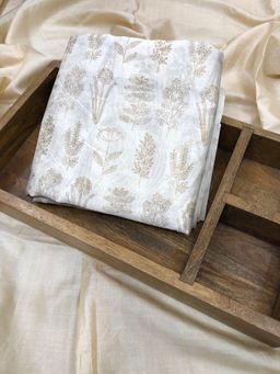 Palash - Women White Hand Block Printed Chanderi Unstitched Kurta Fabric