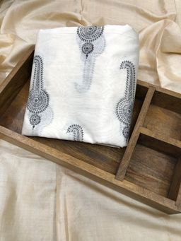 Palash - White Women Hand Block Printed Chanderi Unstitched Kurta Fabric