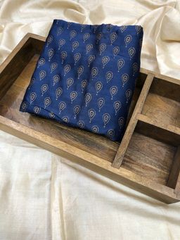 Palash - Women Navy Blue Hand Block Printed Chanderi Unstitched Kurta Fabric
