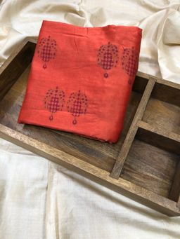 Palash - Women Orange Hand Block Printed Chanderi Unstitched Kurta Fabric