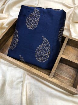 Palash - Women Navy Blue Hand Block Printed Chanderi Unstitched Kurta Fabric