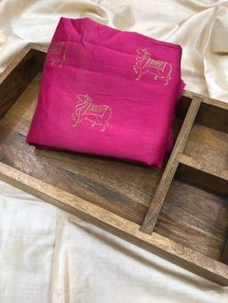 Palash - Women Pink Hand Block Printed Chanderi Unstitched Kurta Fabric