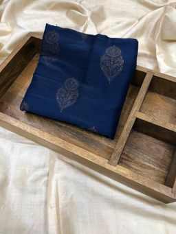 Palash - Navy Blue Women Hand Block Printed Chanderi Unstitched Kurta Fabric