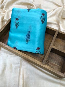Palash - Women Blue Hand Block Printed Chanderi Unstitched Kurta Fabric