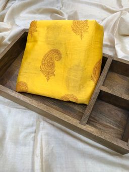 Palash - Women Yellow Hand Block Paisley Printed Chanderi Unstitched Kurta Fabric