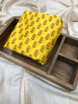 Palash - Yellow Hand Block Printed Chanderi Unstitched Kurta Fabric