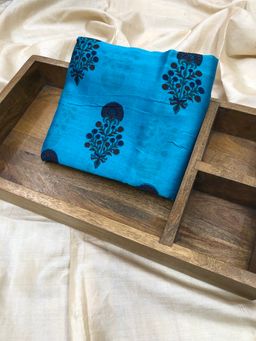 Palash - Blue Hand Block Printed Chanderi Unstitched Kurta Fabric