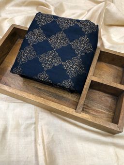 Palash - Navy Blue Hand Block Printed Chanderi Unstitched Kurta Fabric