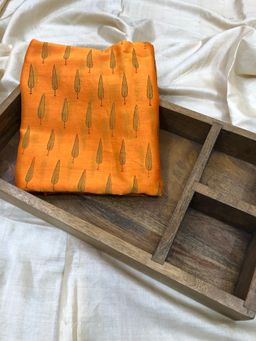 Palash - Orange Hand Block Printed Chanderi Unstitched Kurta Fabric
