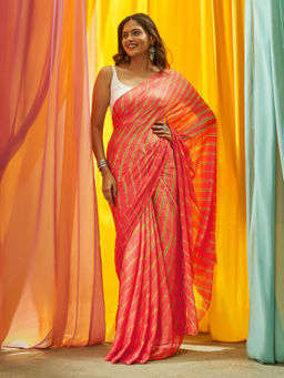 Teejh - Zinksya Chinon Onion Pink Leheriya Saree with Unstitched Blouse