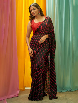 Teejh - Jwala Chinon Black Leheriya Saree with Unstitched Blouse
