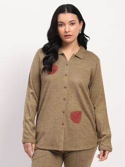 ME & I - Women Beige Acrylic Embroidered Shirt