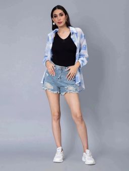 ANNY - Blue Checkered Fusion Three Piece Top with Shirt and Shorts