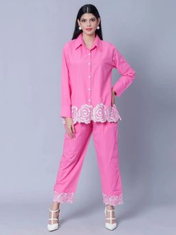 ANNY - Pink Flower Embroidered Shirt with Pant
