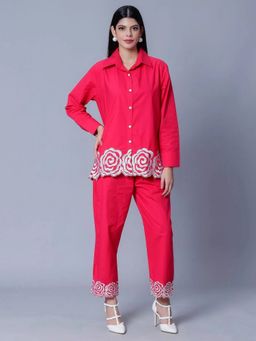 ANNY - Pink Flower Embroidered Shirt with Pant