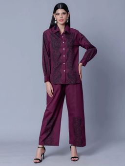 ANNY - Wine Elegant Printed Shirt with Pant