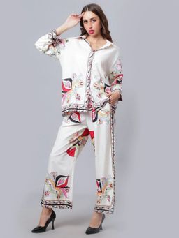 ANNY - Off White Geometric Floral Pattern Co-Ord Set