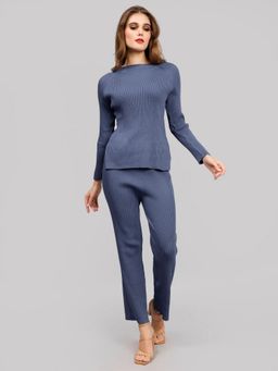 ANNY - Blue Casual Knitted Co-Ord Set