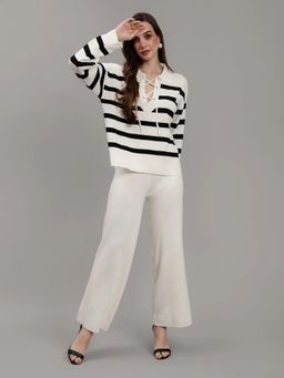 ANNY - Off White Striped Knitted Pullover with Pant