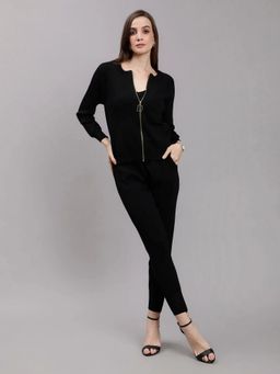 ANNY - Black Front Zip Knitted Three Piece Jacket with Top and Pant