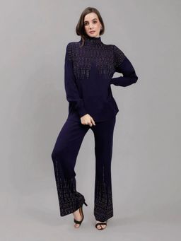 ANNY - Blue Metallic Rhinestone Knitted Co-Ord Set